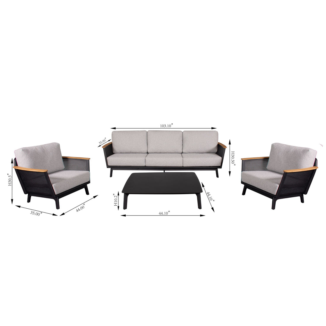 Sofa Set With Armrests - Black