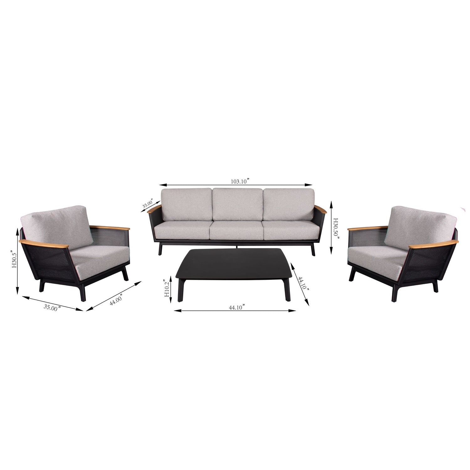 Sofa Set With Armrests - Black