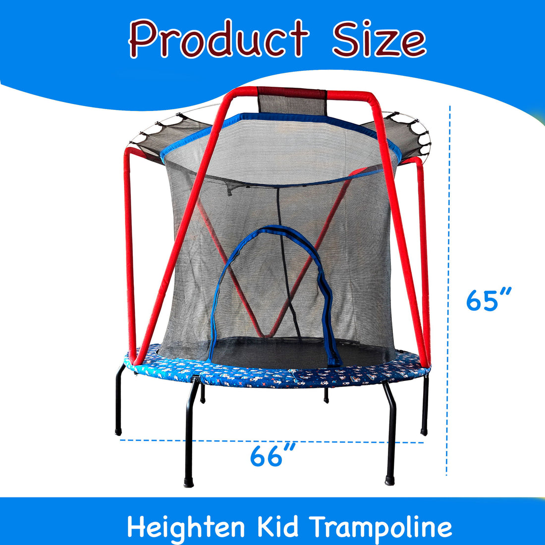 Trampoline, Toddler Indoor / Outdoor With Heighten Net, No Gap Design For Kids - Baby Blue