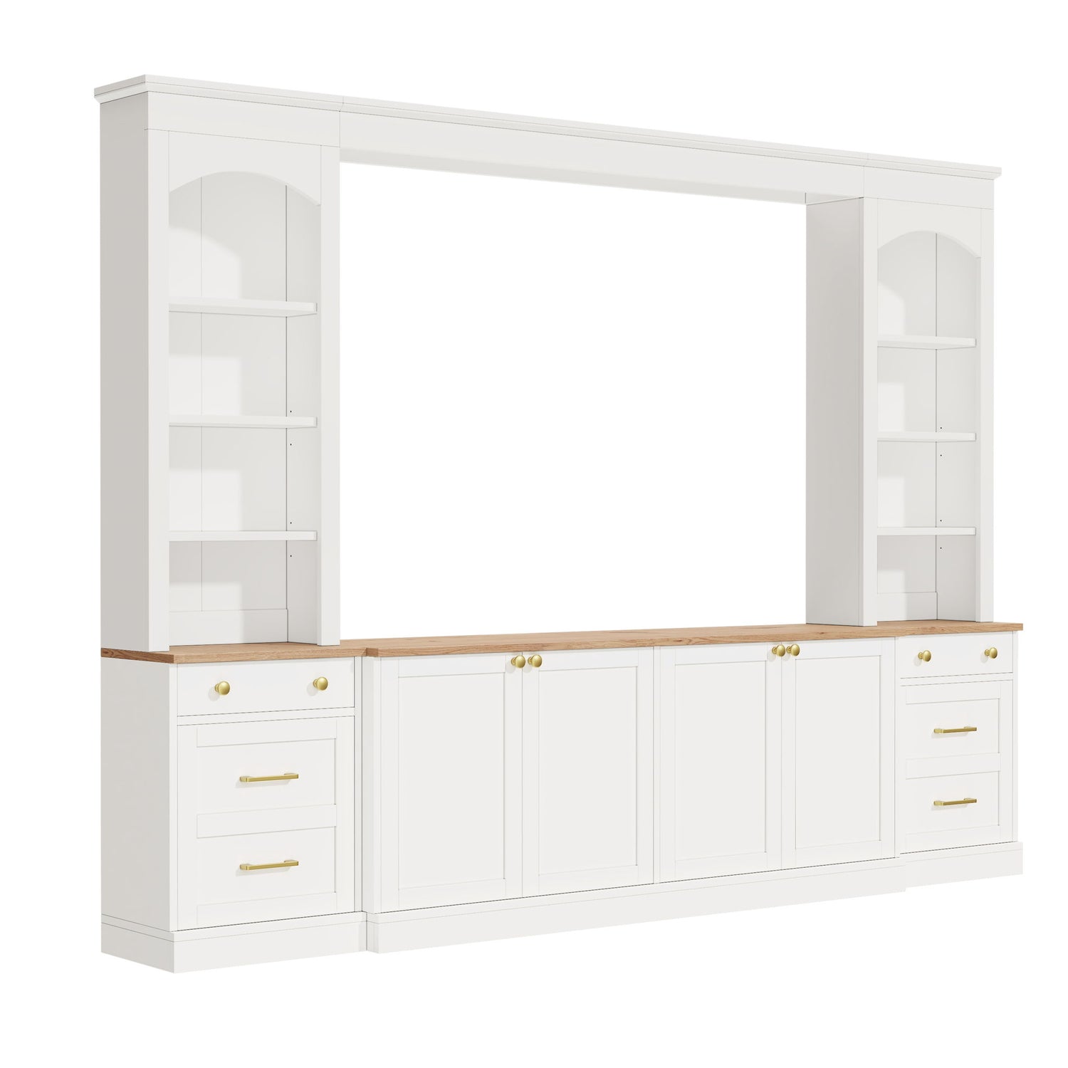 Arched Entertainment Center Wall Unit With Bookshelf, Retro Large TV Stand