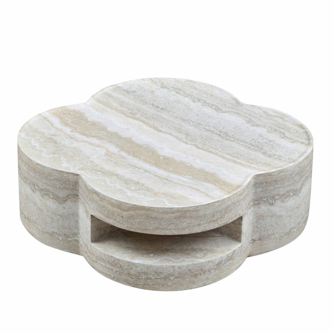Clover Round Coffee Table With Open Storage - Marble
