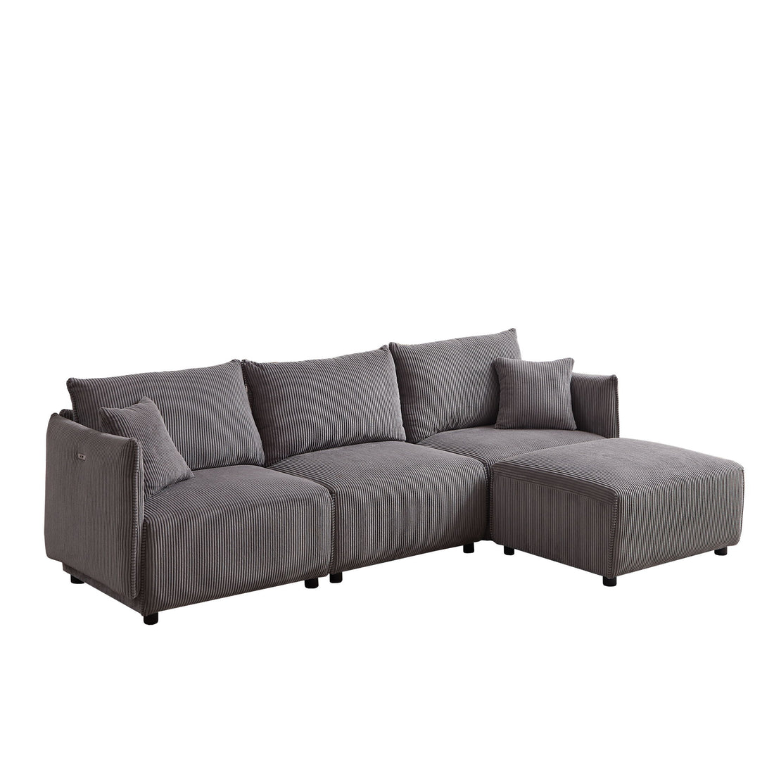 Modern Minimalist Corduroy Combination Sofa With 2 Comfort Cushions With USB &amp; C Charging Ports
