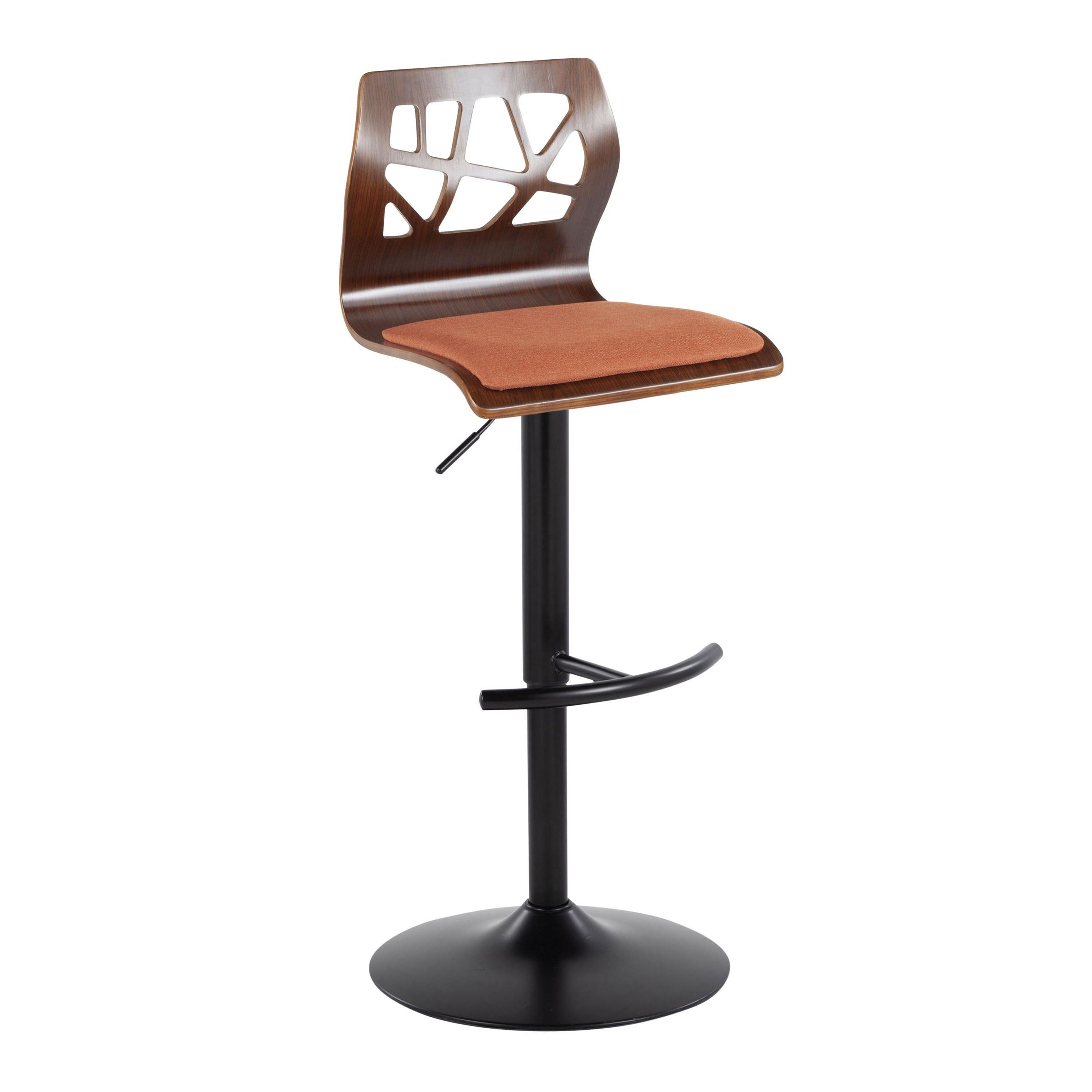 Folia - Mid Century Modern Adjustable Barstool With Swivel &amp; Rounded T Footrest (Set of 2)