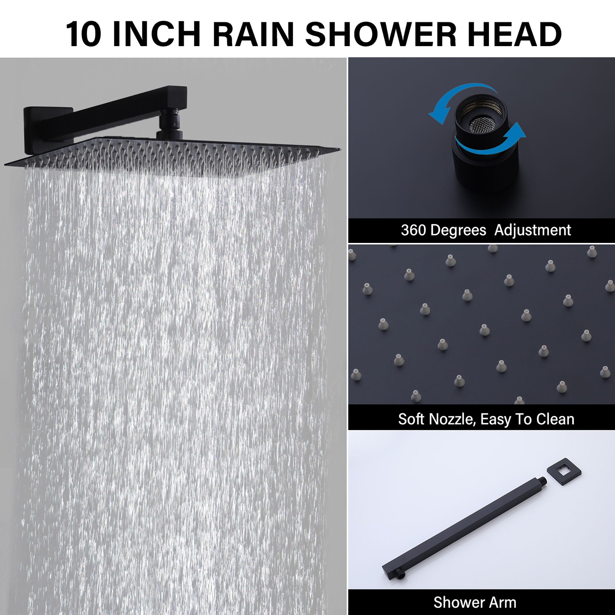 Modern 10&quot; Wall Mounted Rainfall Shower Head System