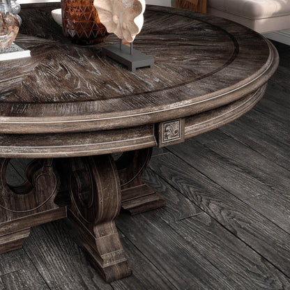Round Dining Table With Pedestal Base - Natural / Rustic