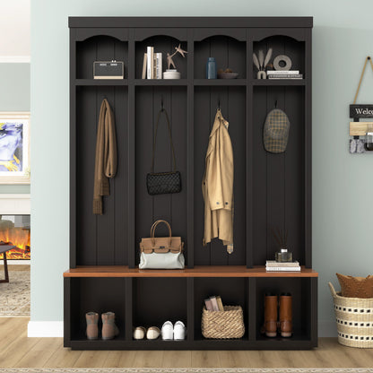 Entryway Hall Tree With Bench, 4 Hooks &amp; Open Storage Space
