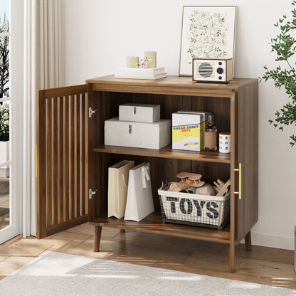 Farmhouse Sideboard Buffet Cabinet With Louvered Doors, Wood Coffee Bar Storage For Kitchen &amp; Living Room - Walnut