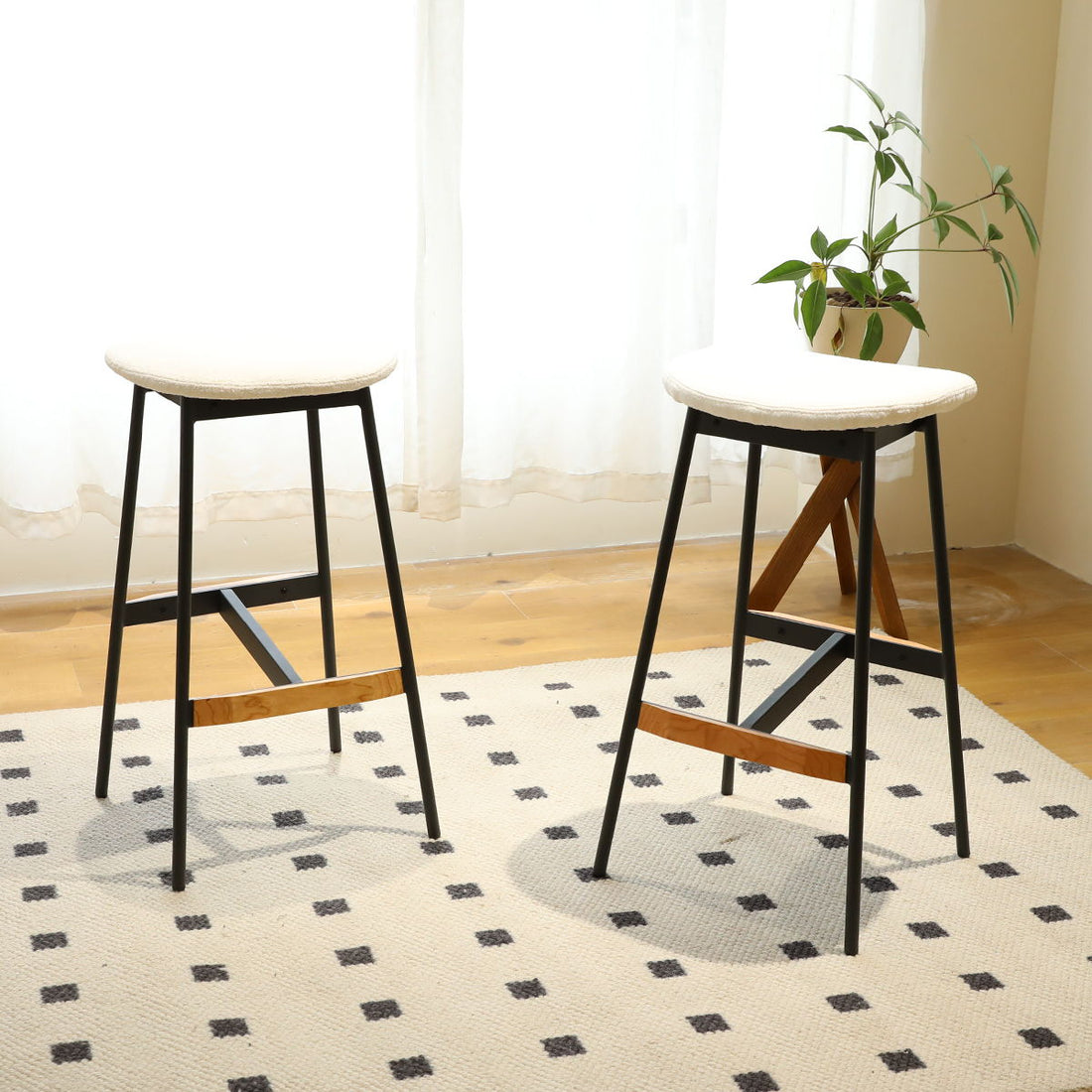 Modern Bar Stools Comfortable &amp; Stylish, Soft Fabric Upholstered, Backless (Set of 2)