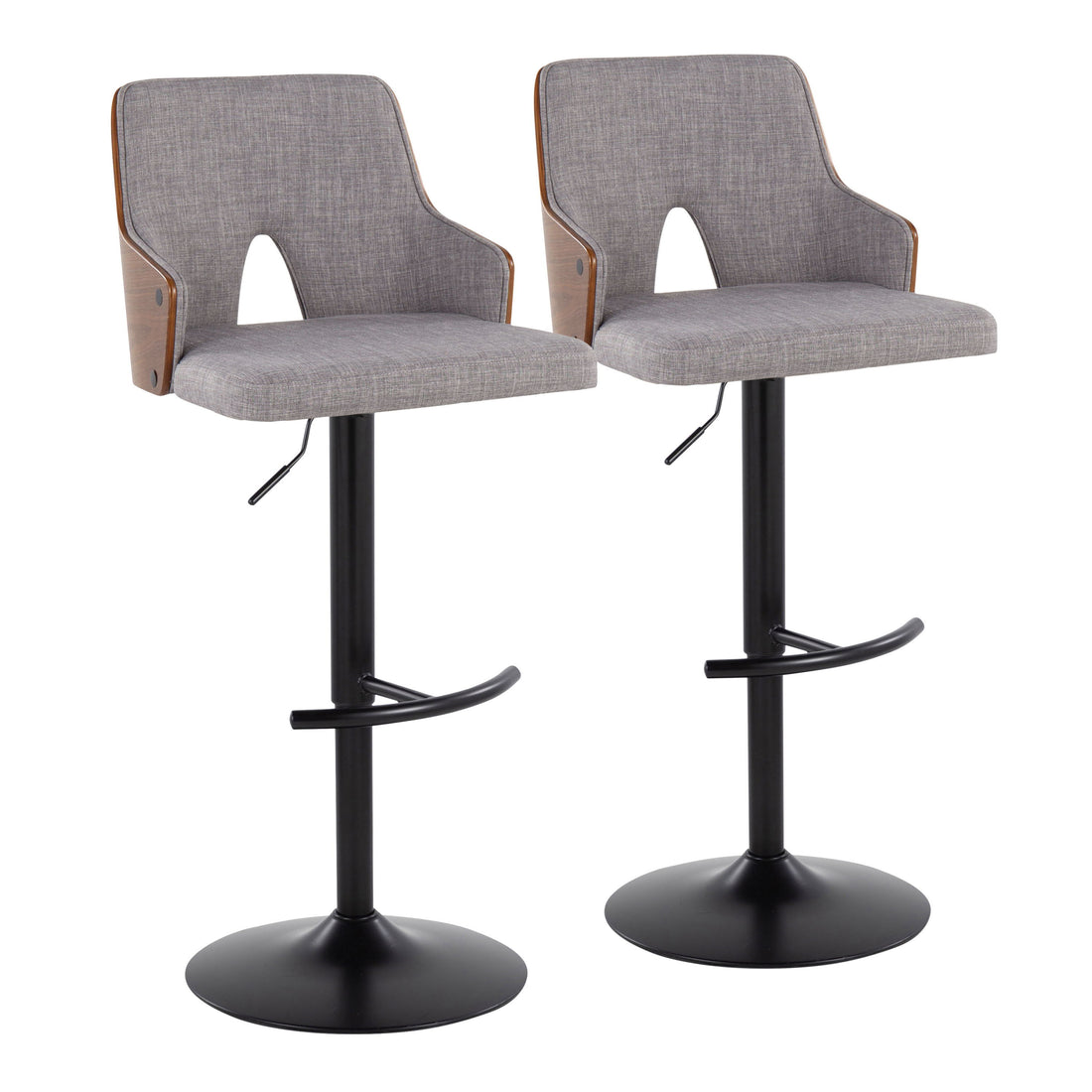 Stella - Contemporary Adjustable Barstool Stool &amp; Swivel With Rounded T Footrest (Set of 2)