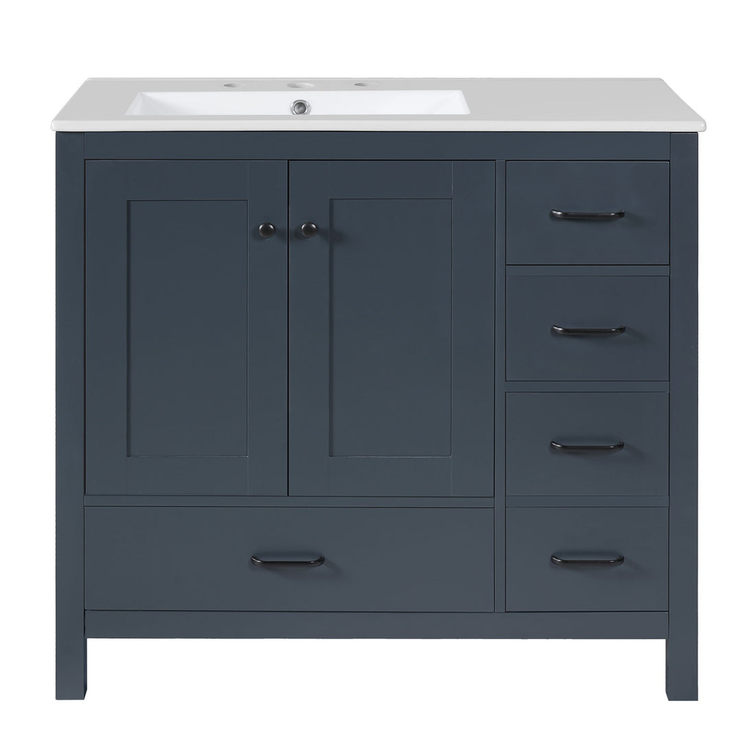 Bathroom Vanity With Sink Combo, 2 Soft Close Doors And 5 Drawers