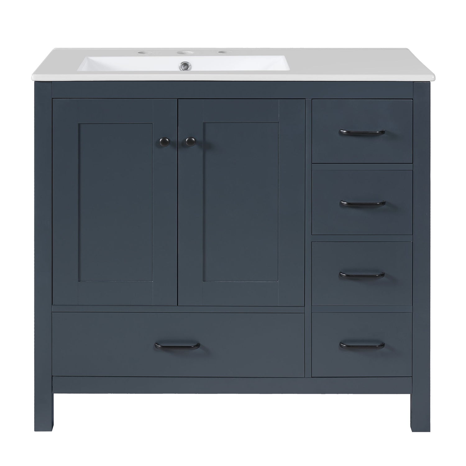 Bathroom Vanity With Sink Combo, 2 Soft Close Doors And 5 Drawers