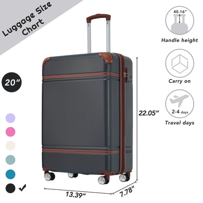 20&quot; Luggage 1 Piece With Tsa Lock, Lightweight Suitcase Spinner Wheels, Carry On Vintage Luggage