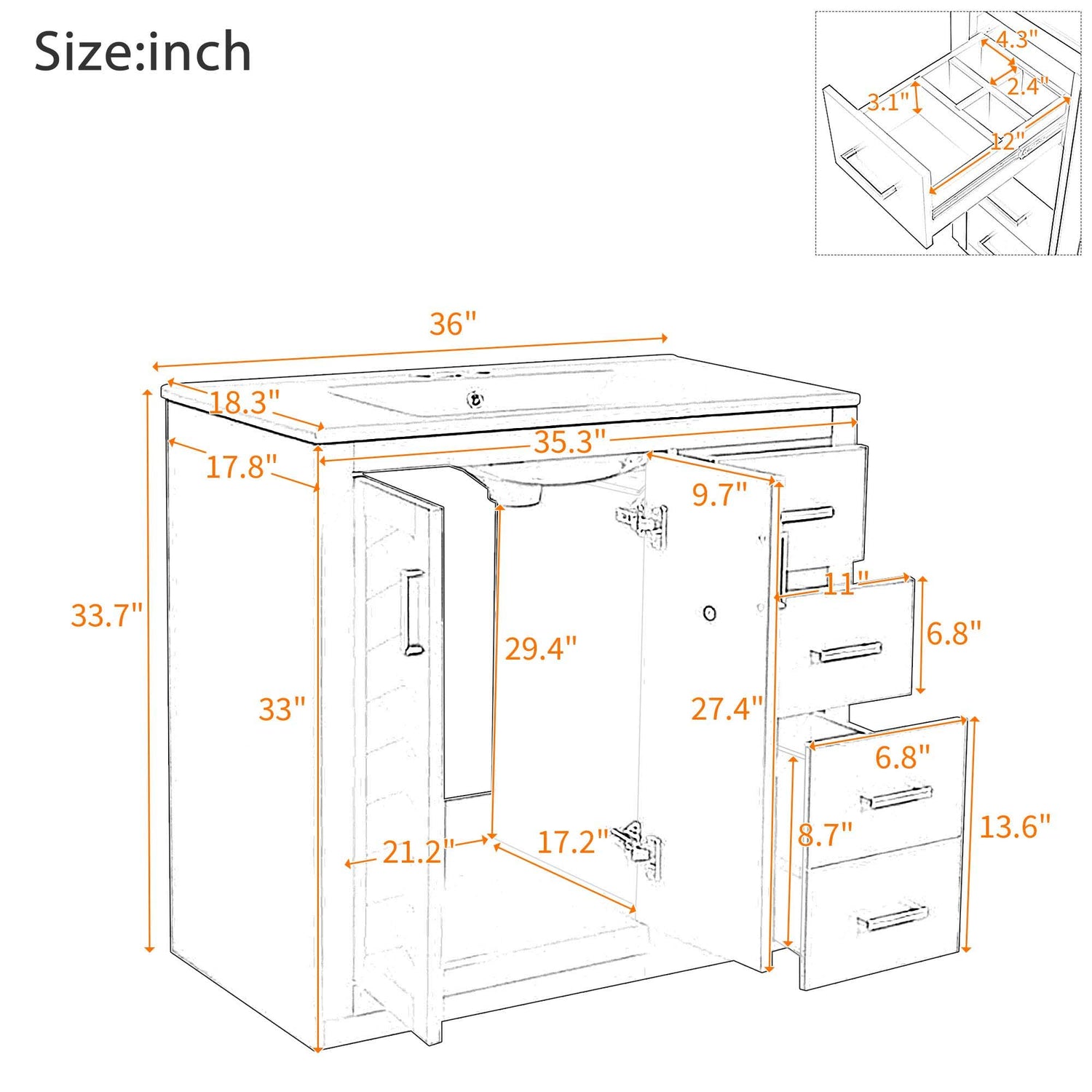 Bathroom Vanity With Sink Combo, Storage Cabinet, Freestanding Set With 3 Drawers &amp; Soft Closing Doors