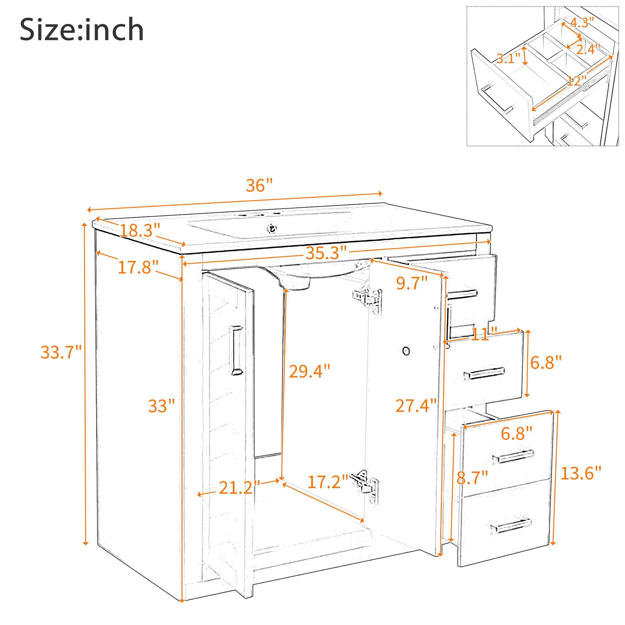 Bathroom Vanity With Sink Combo, Storage Cabinet, Freestanding Set With 3 Drawers &amp; Soft Closing Doors