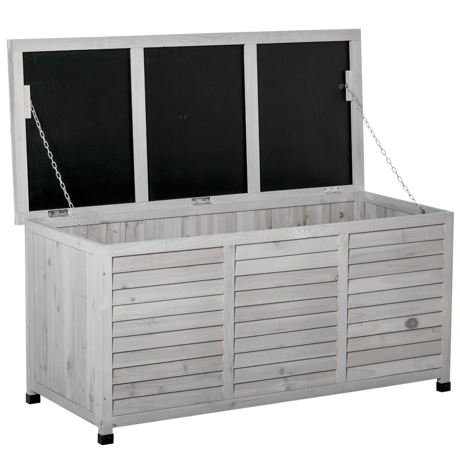 Outsunny - 75 Gallon Wooden Deck Box, Outdoor Storage Container With Aerating Gap &amp; Weather-Fighting Finish - Gray