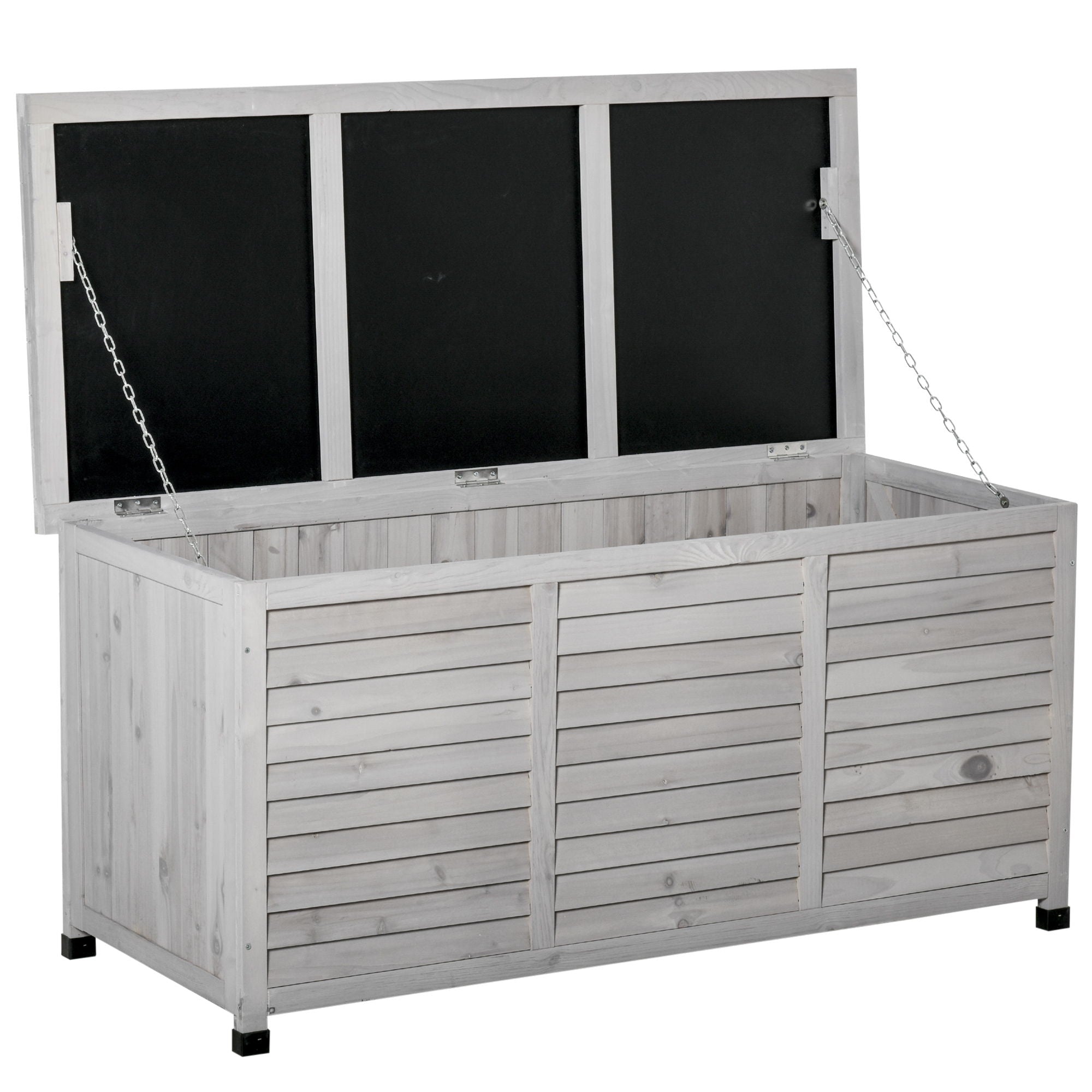 Outsunny - 75 Gallon Wooden Deck Box, Outdoor Storage Container With Aerating Gap &amp; Weather-Fighting Finish - Gray