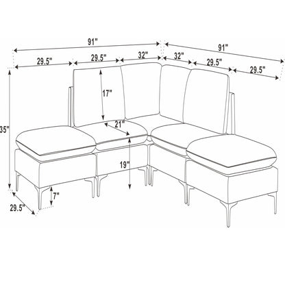 Upholstered Modular Sectional With Tall Legs, Medium Firm Seat