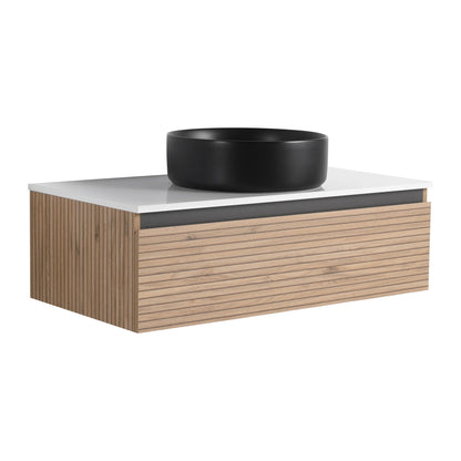 Wall Mounted Bathroom Vanity With Art Sink &amp; 1 Soft Close Drawer