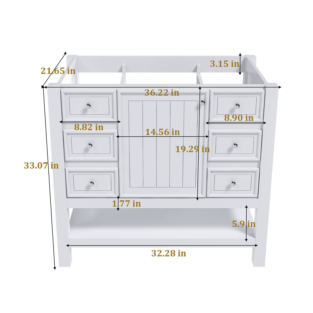 36&quot; Bathroom Vanity With 1 Cabinet And 3 Drawers 1, Storage Solution - White