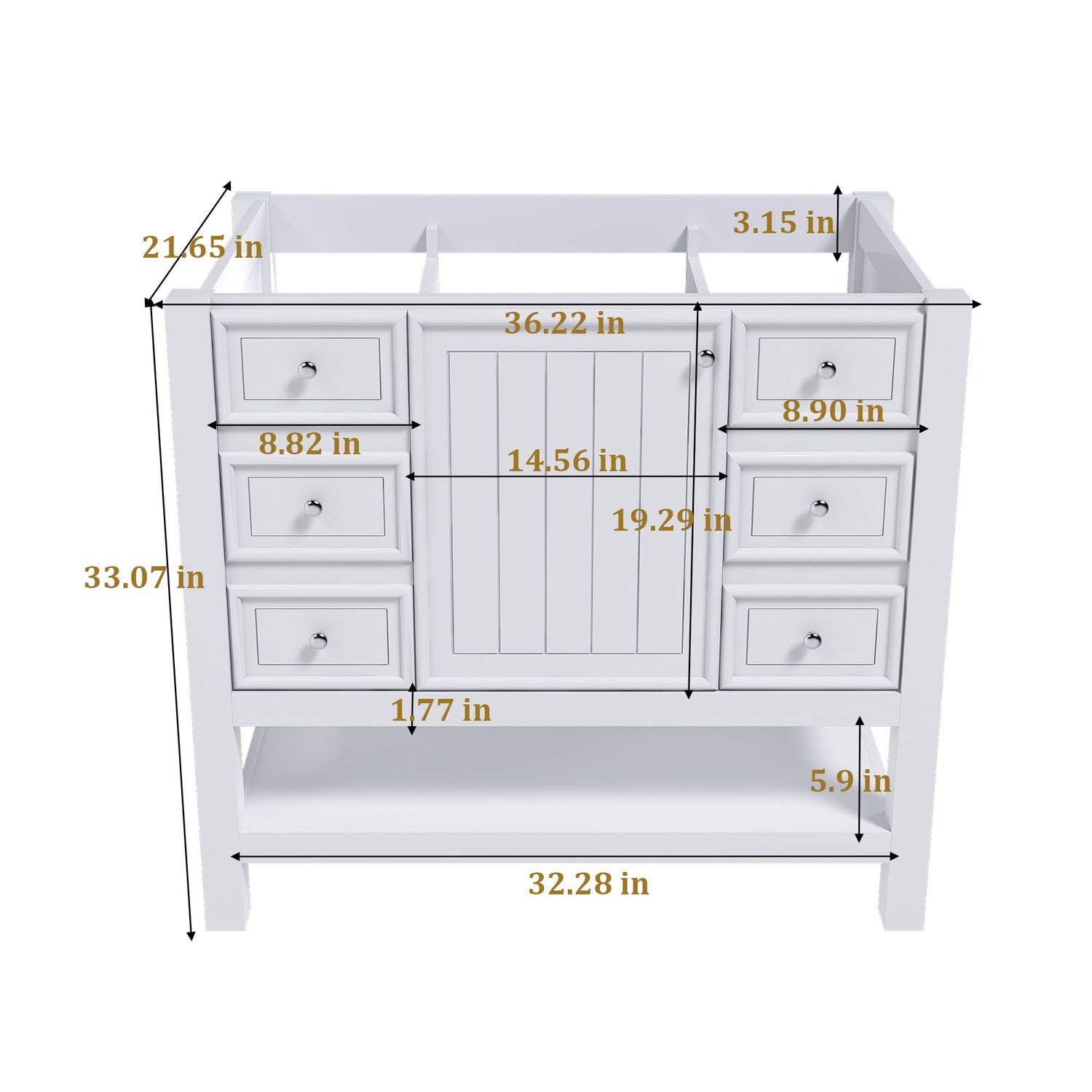 36&quot; Bathroom Vanity With 1 Cabinet And 3 Drawers 1, Storage Solution - White