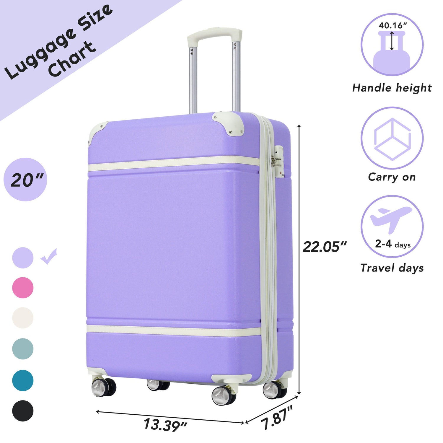 20&quot; Luggage 1 Piece With Tsa Lock, Lightweight Suitcase Spinner Wheels, Carry On Vintage Luggage