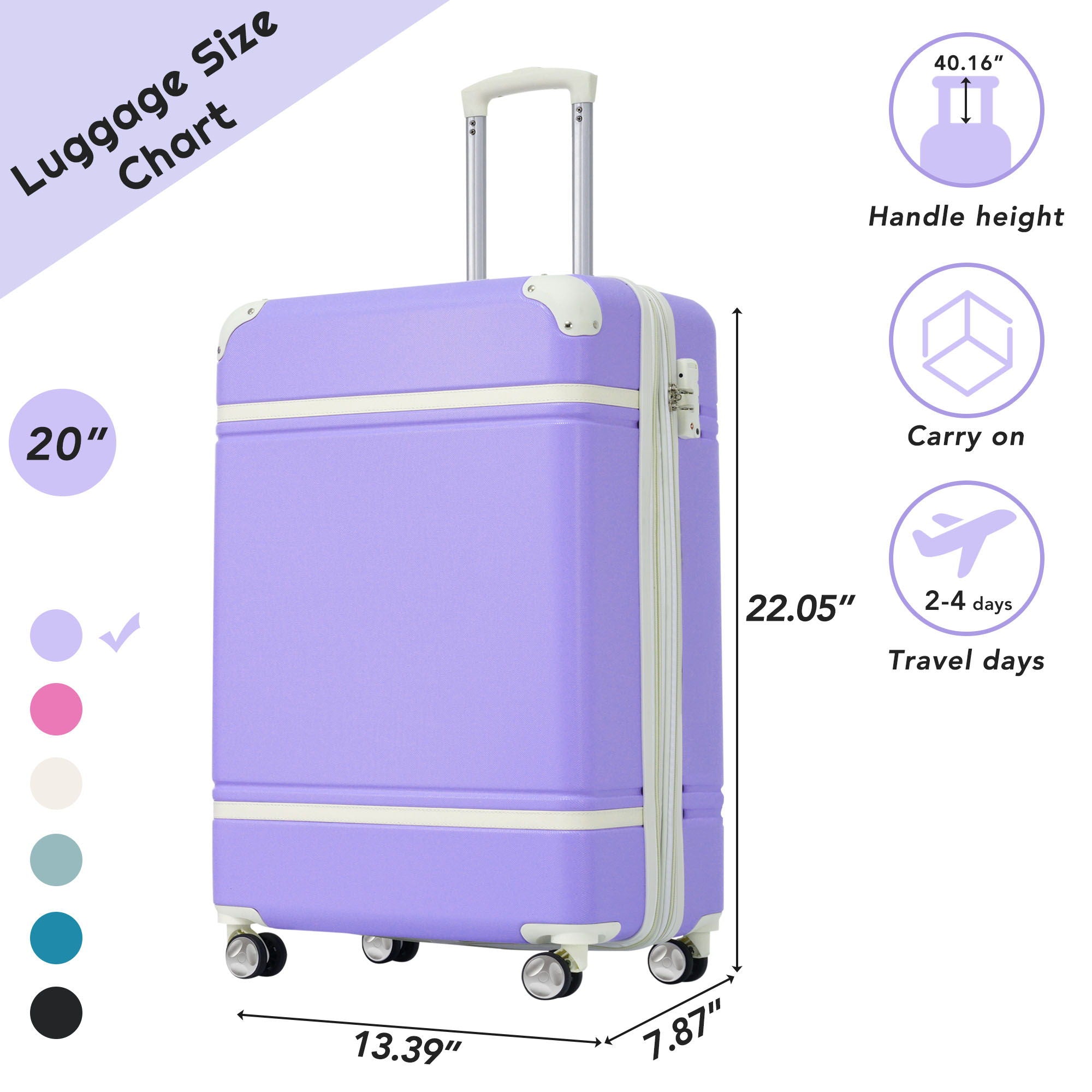 20&quot; Luggage 1 Piece With Tsa Lock, Lightweight Suitcase Spinner Wheels, Carry On Vintage Luggage