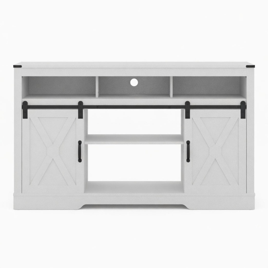 Farmhouse TV Stand With Sliding Barn Doors &amp; Adjustable Storage