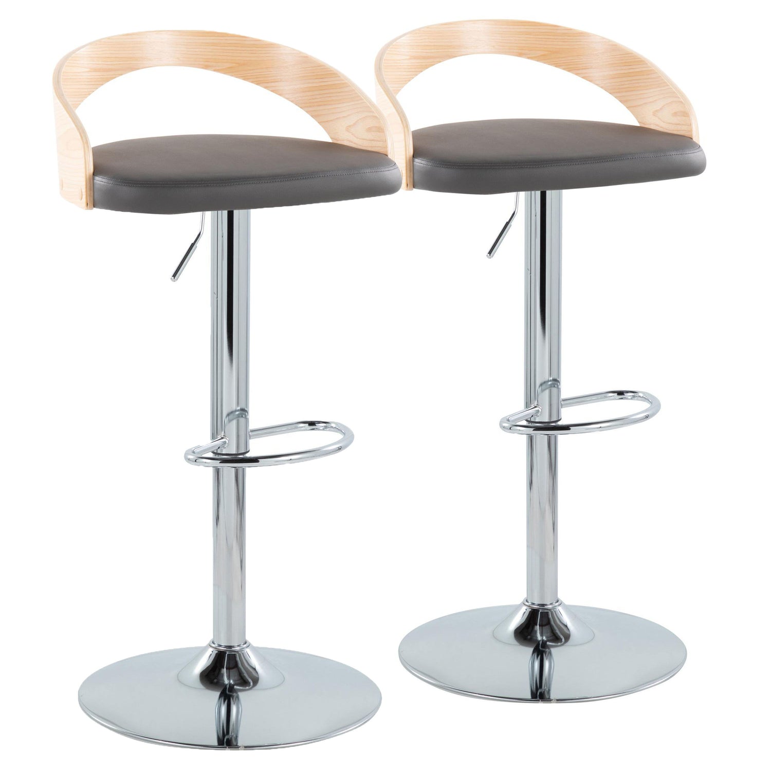 Grotto - Mid Century Modern Adjustable Height Barstool &amp; Swivel With Oval Footrest (Set of 2)
