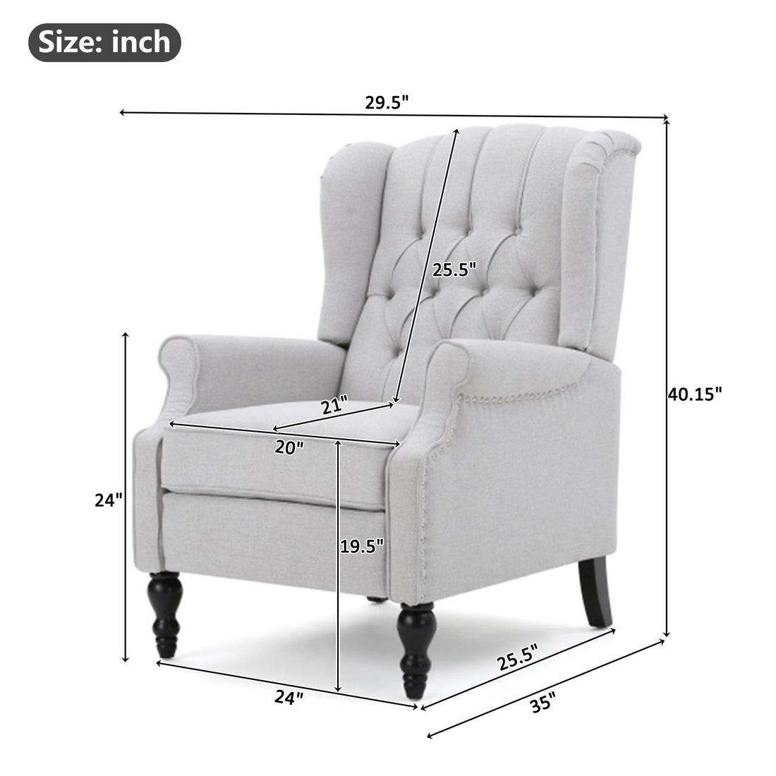 Armchair Recliner With Pushback Mechanism And Wingback Design