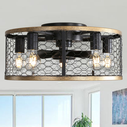 20&quot; Industrial Caged Ceiling Fan, With 7 - ABS Blades Remote Control Reversible DC Motor, Small Flush Mount Ceiling Fan For Farmhouse - Black