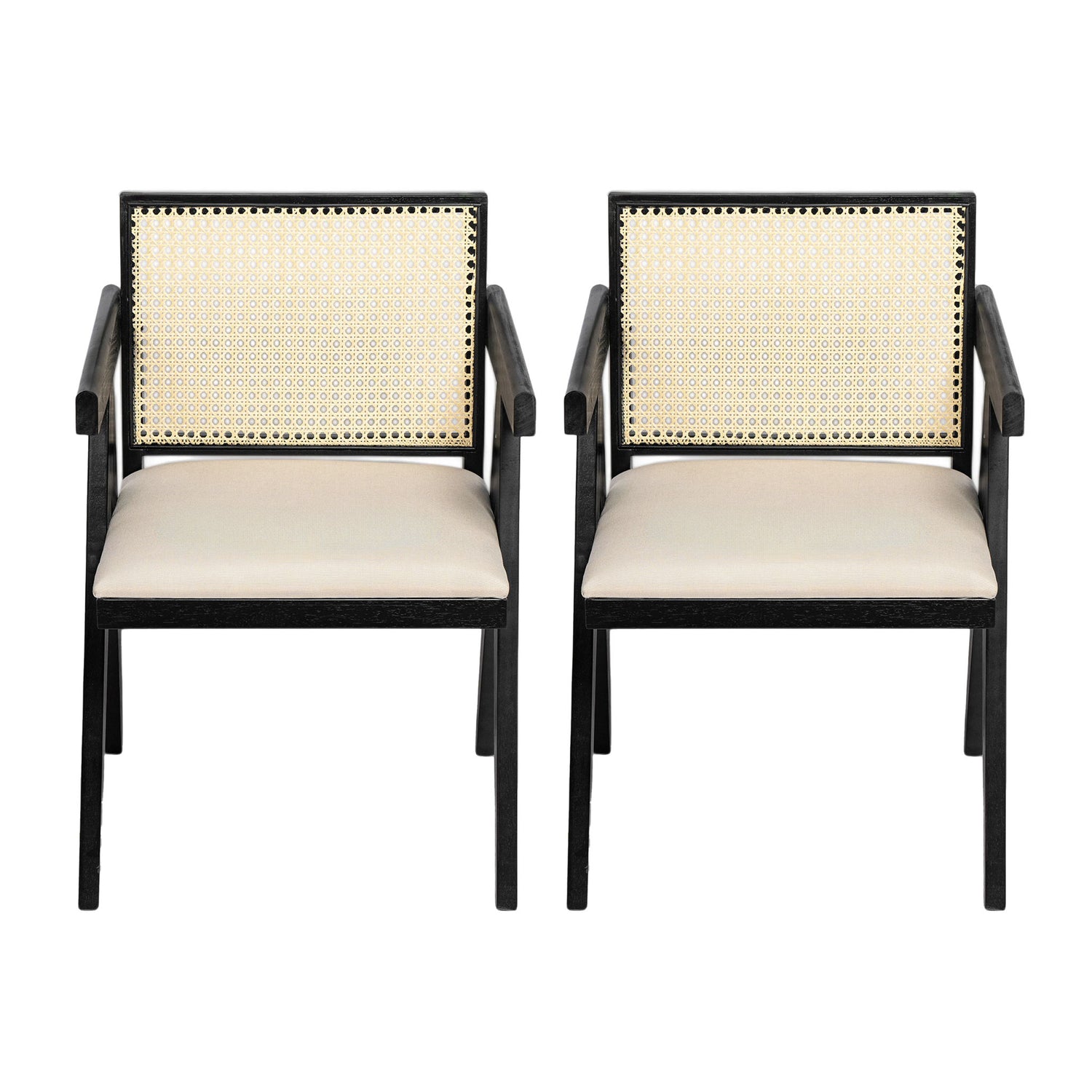 Chandigarh Farmhouse Style Cane Upholstered Dining Chairs (Set of 2)