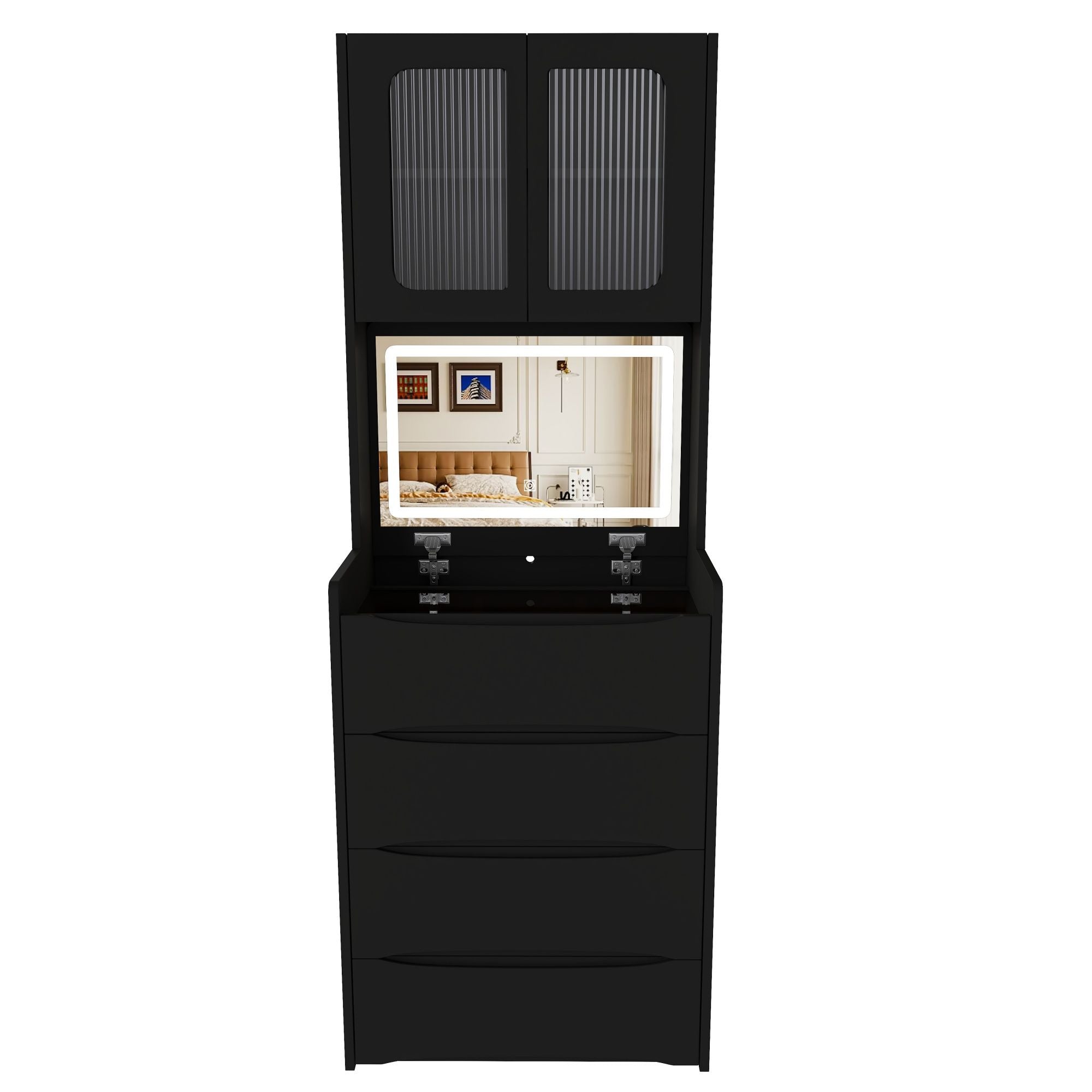 3 In 1 Vanity Table With LED Mirror &amp; Storage Stool For Bedroom