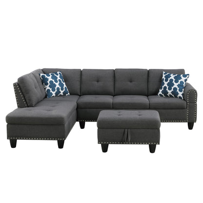 Alger - Left Hand Facing Sofa &amp; Chaise With Ottoman - Dark Gray