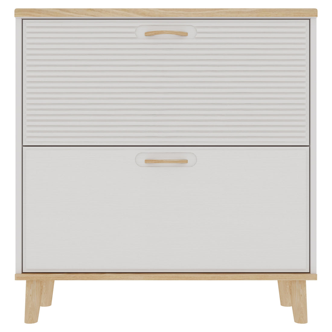 Narrow - Entryway Shoe Storage Cabinet With 2 Flip Drawers Legs - Natural / White