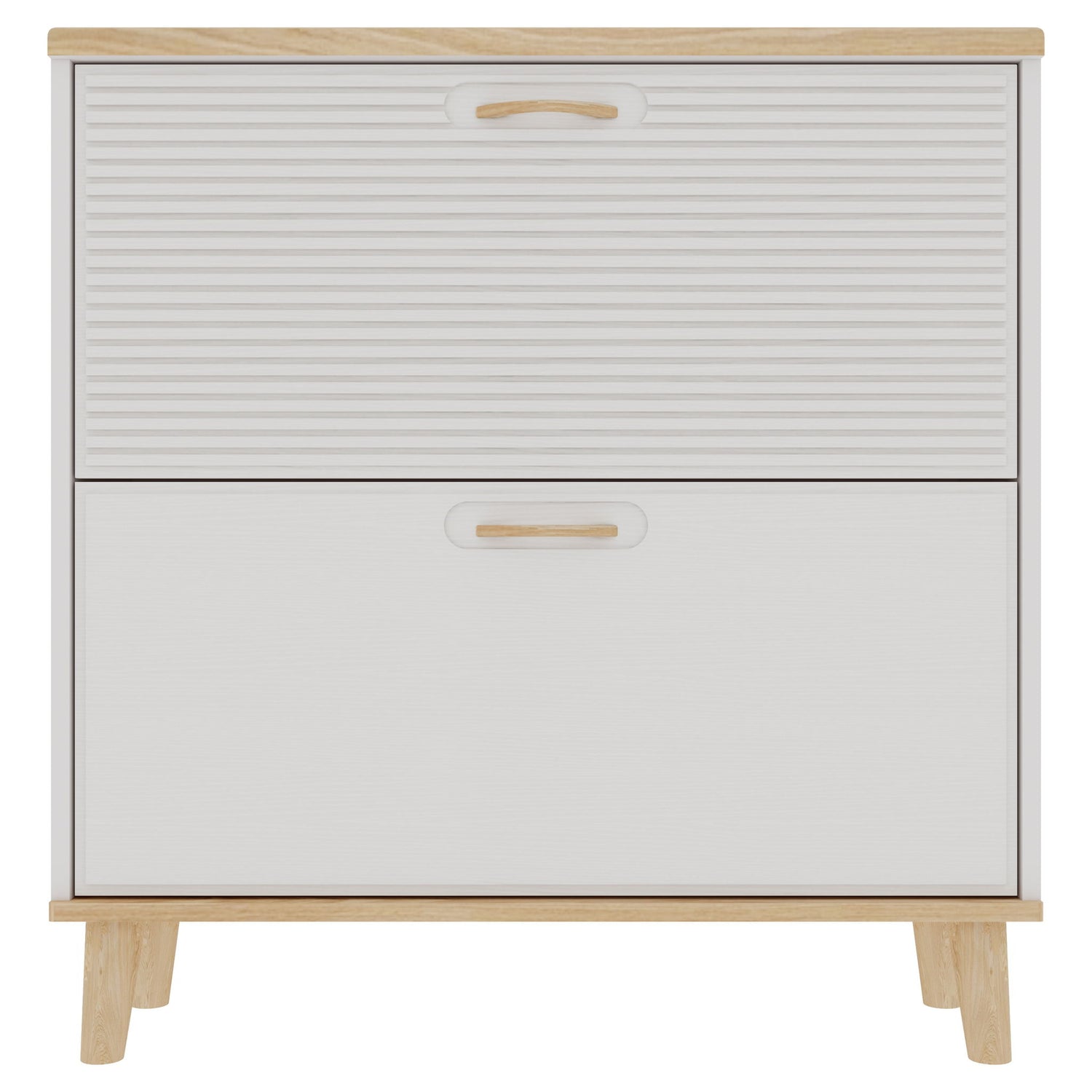 Narrow - Entryway Shoe Storage Cabinet With 2 Flip Drawers Legs - Natural / White