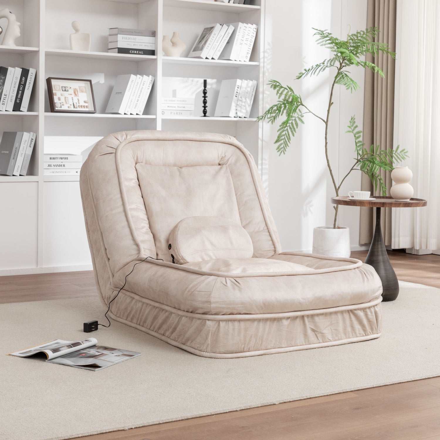 Upholstered Human Dog Bed And Pets, Bean Bag Floor Sofa With Massage Pillow, 5 Adjustable Positions &amp; 2 Soft Pillows