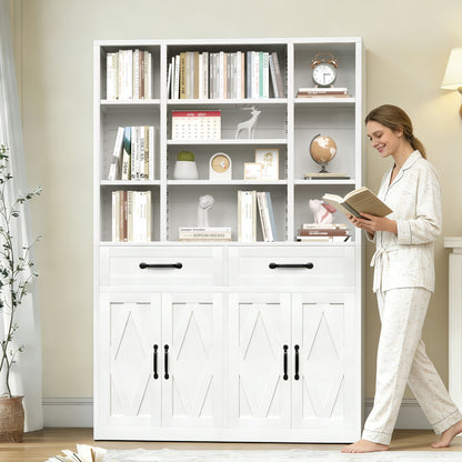 Industrial Bookcase Tall With Adjustable Shelves, Drawers &amp; Doors
