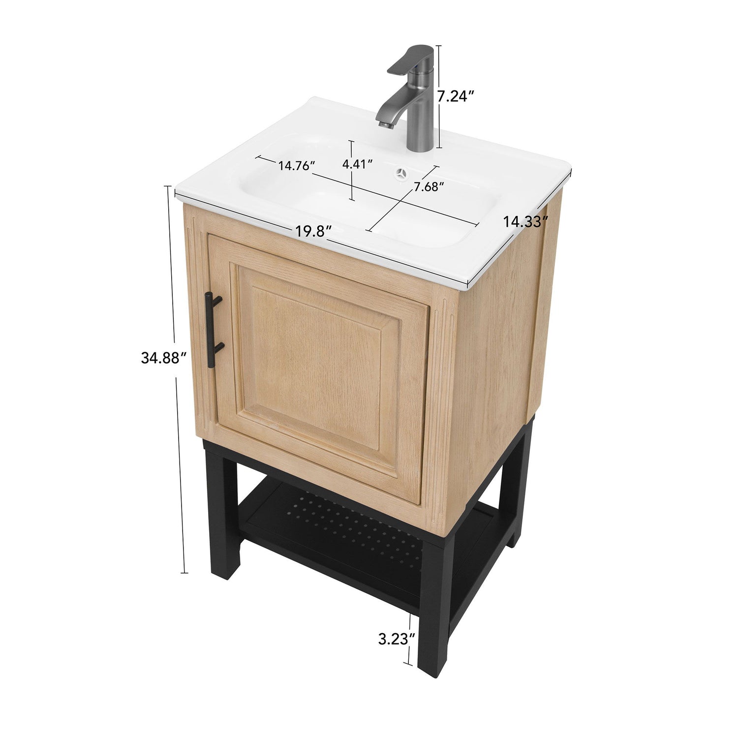 Modern Freestanding Bathroom Vanity With Ceramic Sink, Hot And Cold Faucet, 1 Door Cabinet &amp; Open Shelf
