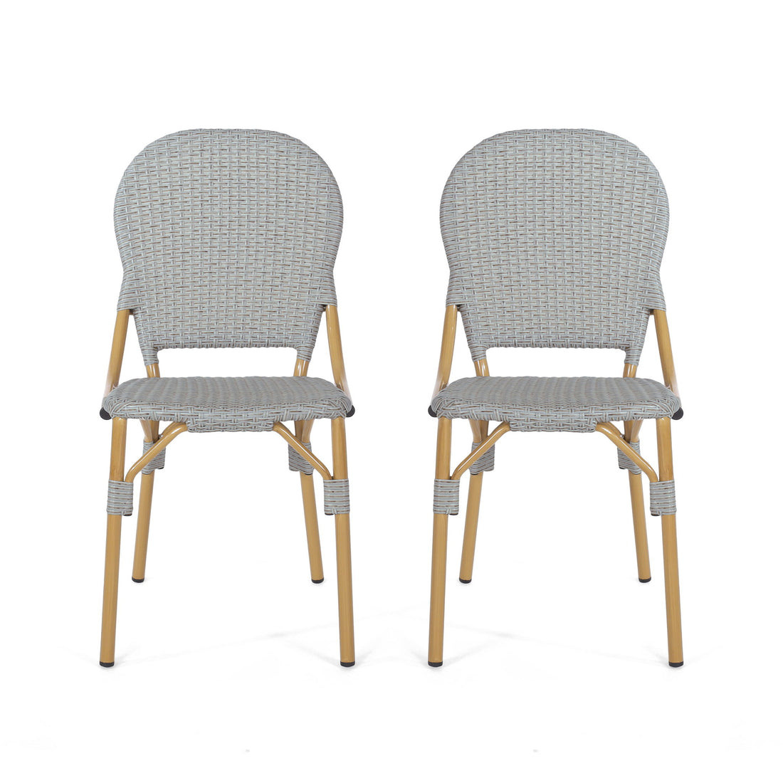 Outdoor Rattan And Aluminum Armless French Bistro Chairs (Set of 2) - Dark Gray