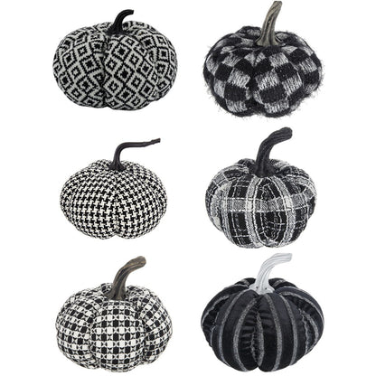 Halloween Pumpkin Decor Set, For Holiday Halloween Decoration (Set of 6) - Black / White