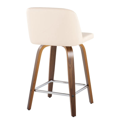 Toriano - Mid Century Modern Fixed Height Counter Stool With Swivel &amp; Square Footrest (Set of 2)