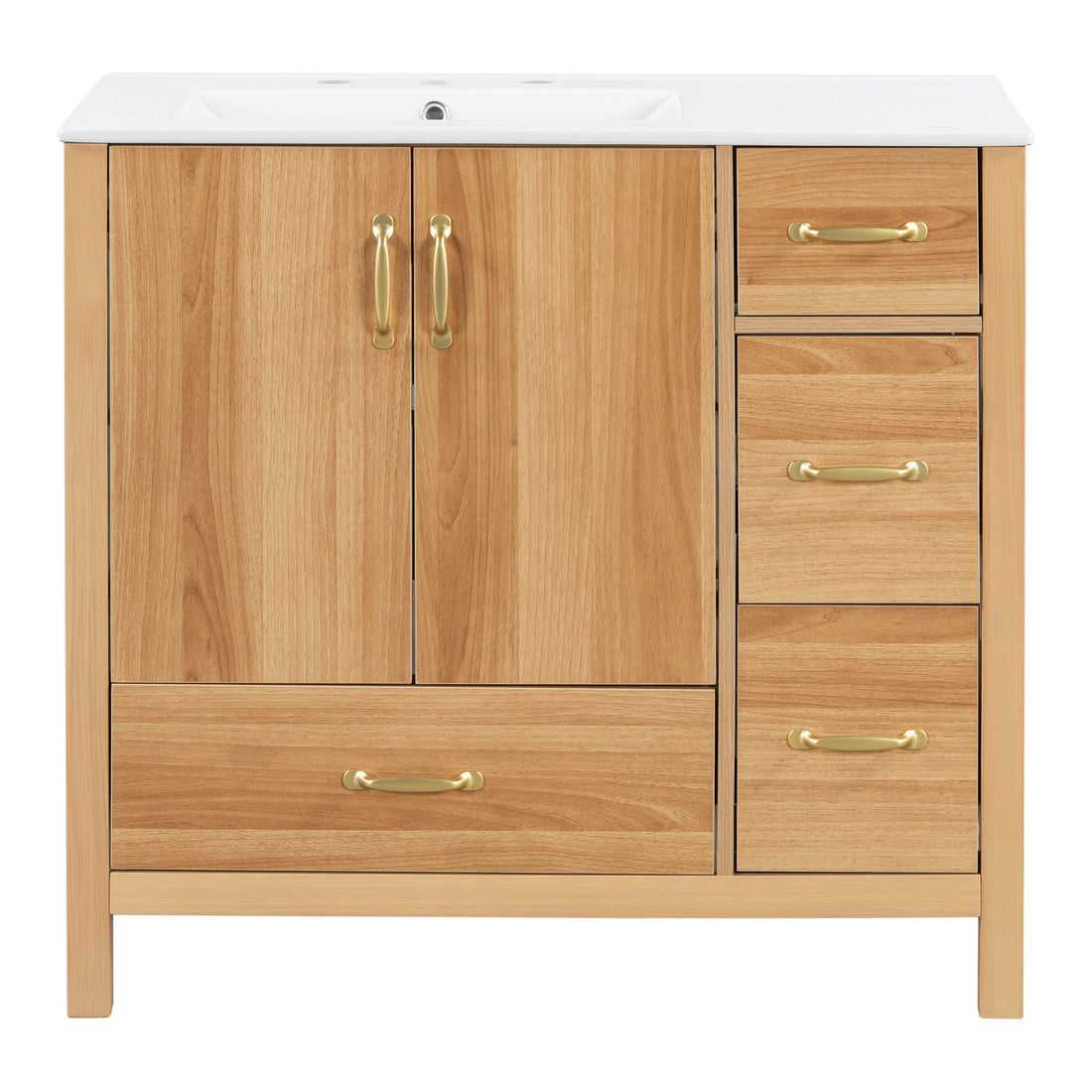 36&quot; Bathroom Vanity, 2 Soft Close Doors, 4 Soft Close Drawers, Adjustable Shelf, Storage Cabinet - Acacia Wood