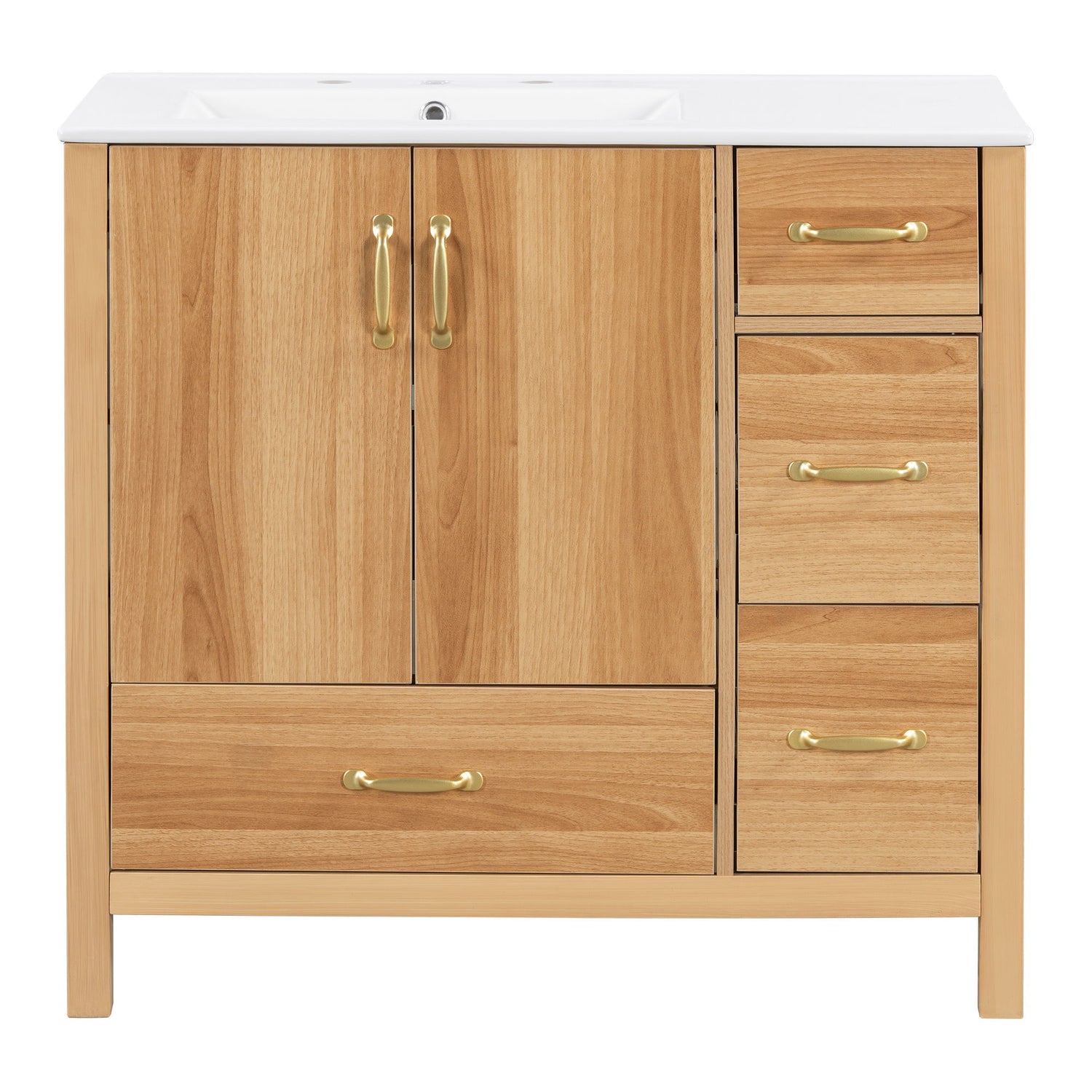 36&quot; Bathroom Vanity, 2 Soft Close Doors, 4 Soft Close Drawers, Adjustable Shelf, Storage Cabinet - Acacia Wood