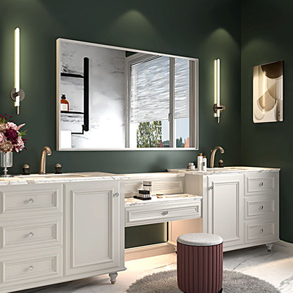 Rectangular Wall-Mounted Beveled Bathroom Mirror, Square Angle Metal Frame Wall Mounted Bathroom Mirrors For Wall (Horizontal &amp; Vertical) - Glossy White