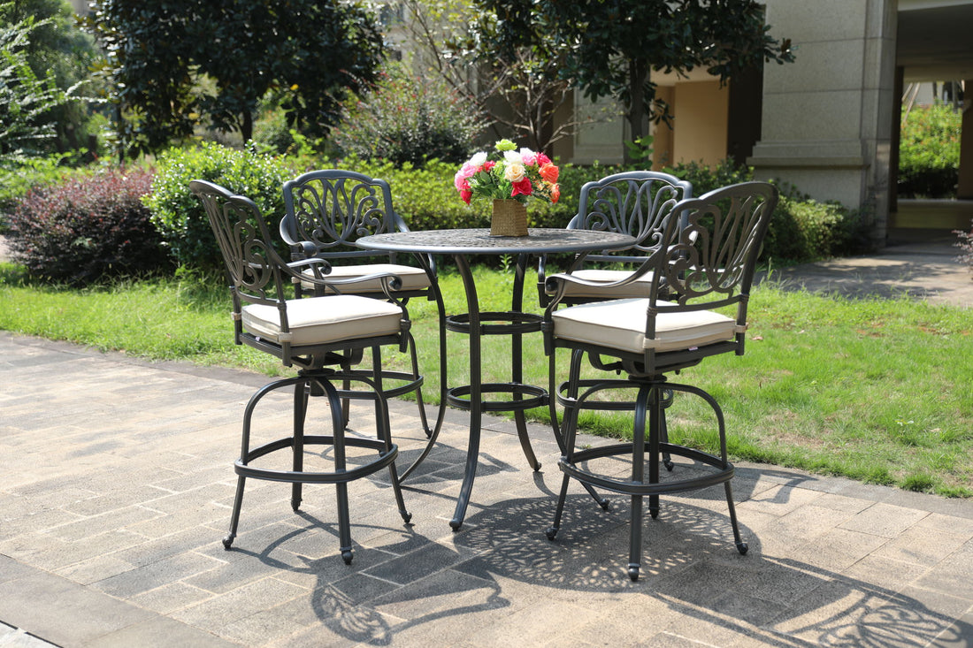 Round 42&quot; Long Bar Height Dining Set With Cushions