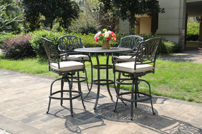 Round 42&quot; Long Bar Height Dining Set With Cushions