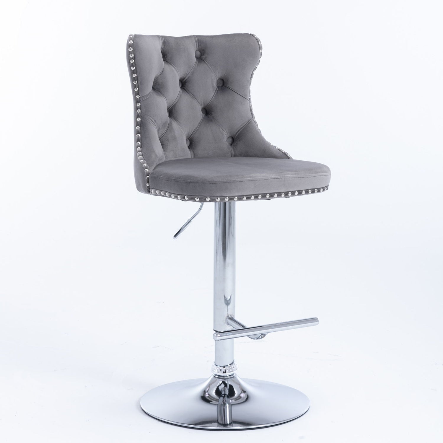 Swivel Velvet Barstools Adjusatble Seat Height From 25-33&quot;, Modern Upholstered Chrome Base Bar Stools With Backs Comfortable Tufted For Home Pub And Kitchen Island (Set of 2)