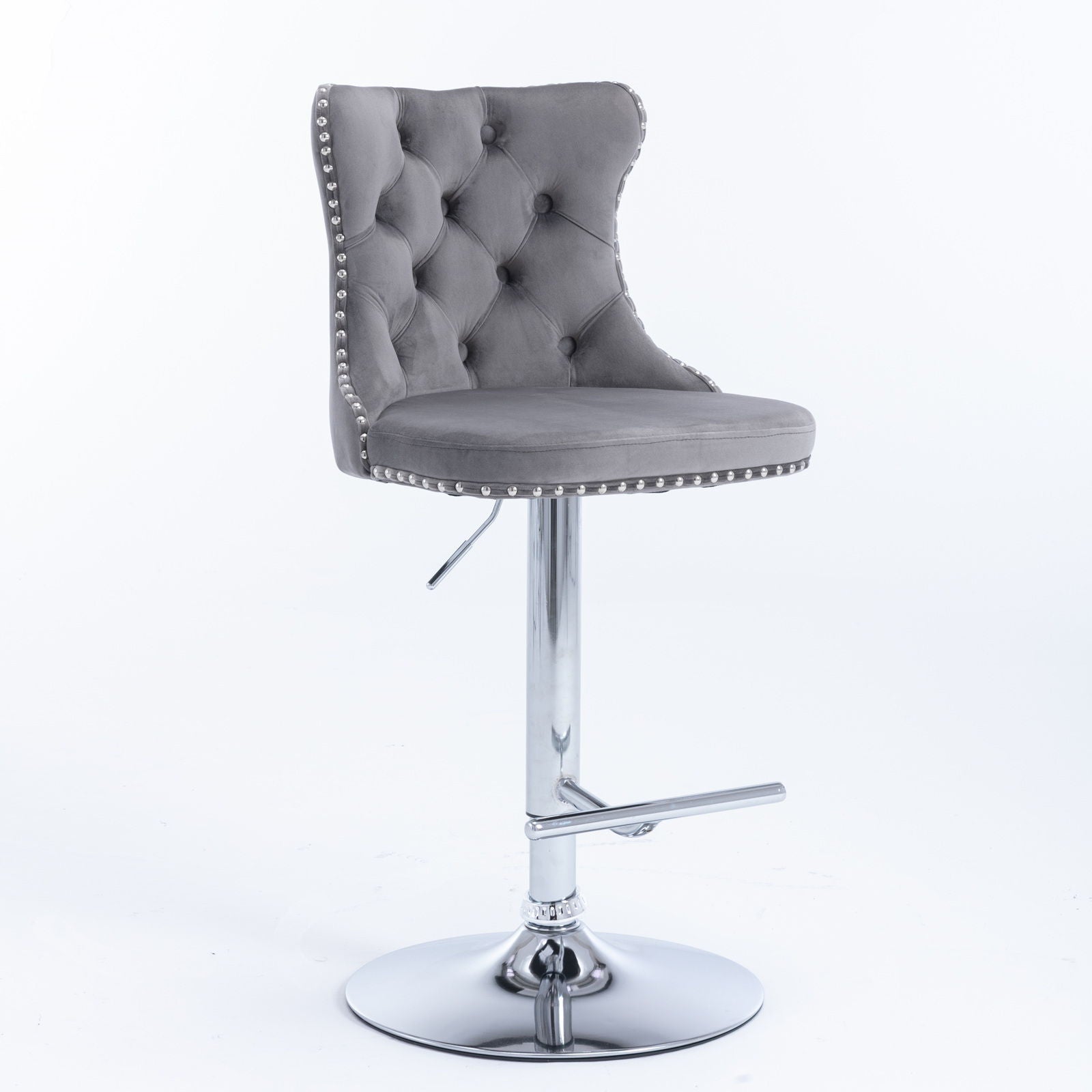 Swivel Velvet Barstools Adjusatble Seat Height From 25-33&quot;, Modern Upholstered Chrome Base Bar Stools With Backs Comfortable Tufted For Home Pub And Kitchen Island (Set of 2)