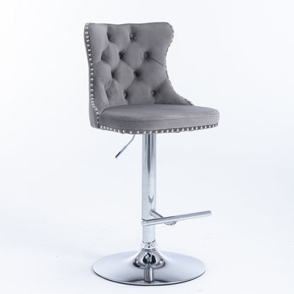 Swivel Velvet Barstools Adjusatble Seat Height From 25-33&quot;, Modern Upholstered Chrome Base Bar Stools With Backs Comfortable Tufted For Home Pub And Kitchen Island (Set of 2)