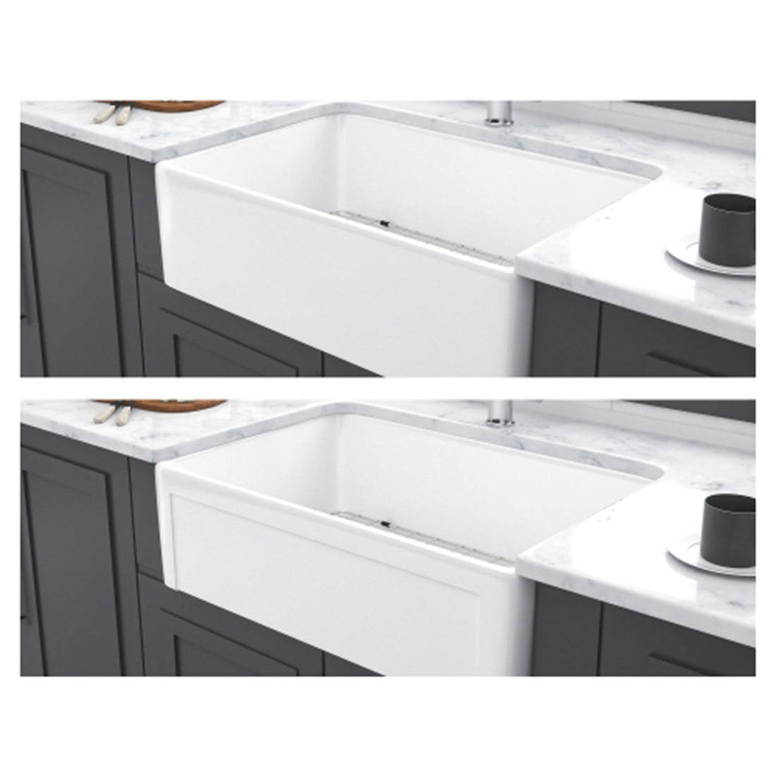 Sink 30&quot; Apron Front Reversible Single Bowl Kitchen Sink &amp; Grid And Strainer - White